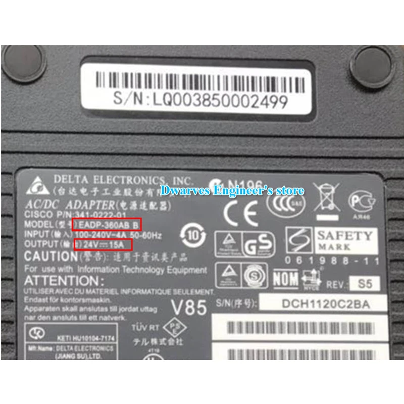 Imagem -02 - Carregador Genuíno do Adaptador do Portátil de 24v 15a Eadp360ab b para Delta Eadp-360ba a para Cisco 3410222-01 Fonte de Alimentação 360w