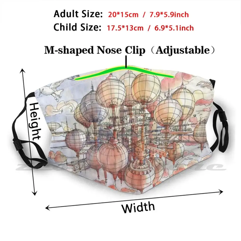 Die Fliegen Dorf! Maske Tuch Wiederverwendbaren Druck Filter Waschbar Sky Landschaften Fantasy Zuhause Architettura Szenario