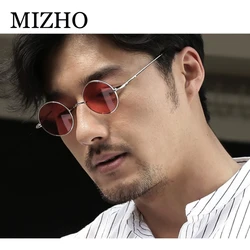 Mizho-男性と女性のためのヴィンテージメタルサングラス,ブランドデザイン,パンク,イエロー,レッド,ラウンド,偏光保護