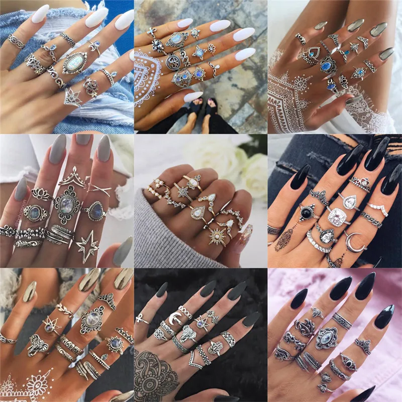 Modyle 40 Styles Bohemian Midi Knuckle Ring Set For Women crystal Elephant Crown crescent Geometric Finger Rings Vintage Jewelry