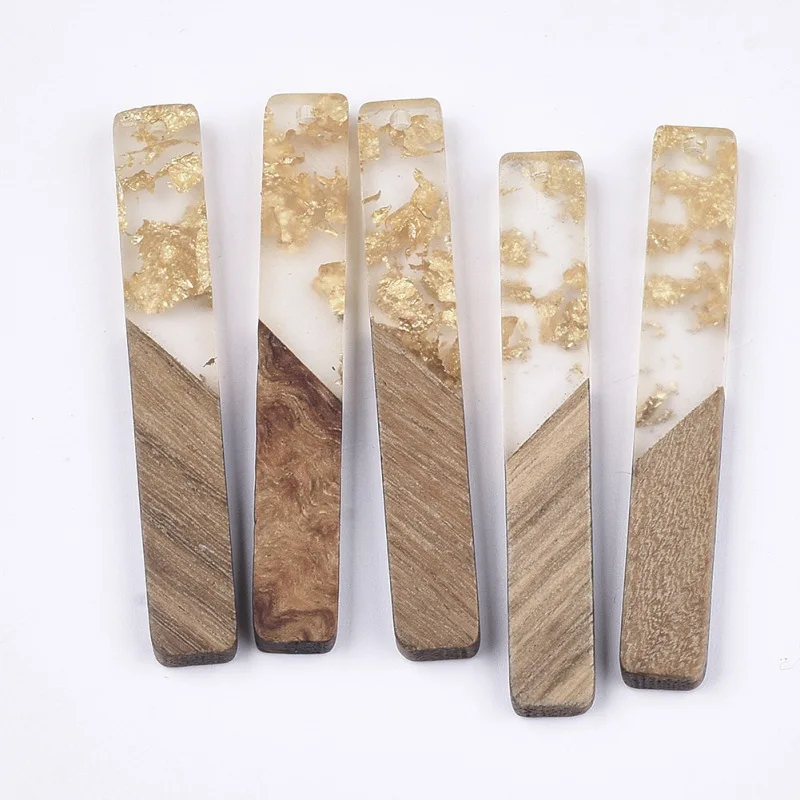 50pcs Resin & Walnut Wood Big Pendants Charms Rectangle for Jewelry Making DIY Bracelet Necklace Accessories 51.5x7.5x3mm