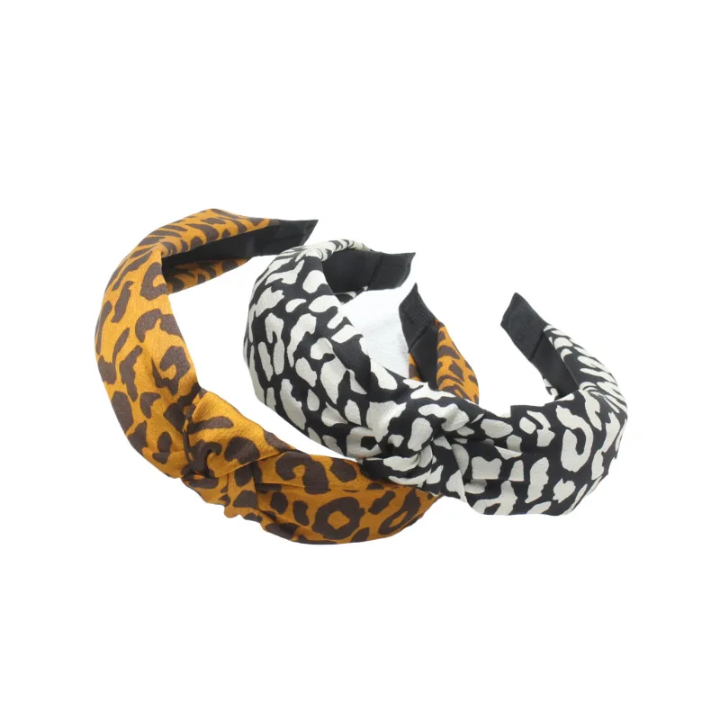 European and American New Wide Edge Headband Retro Cross Knot Headband Women\'s Fashion Leopard Print Headwear Hair Accessories