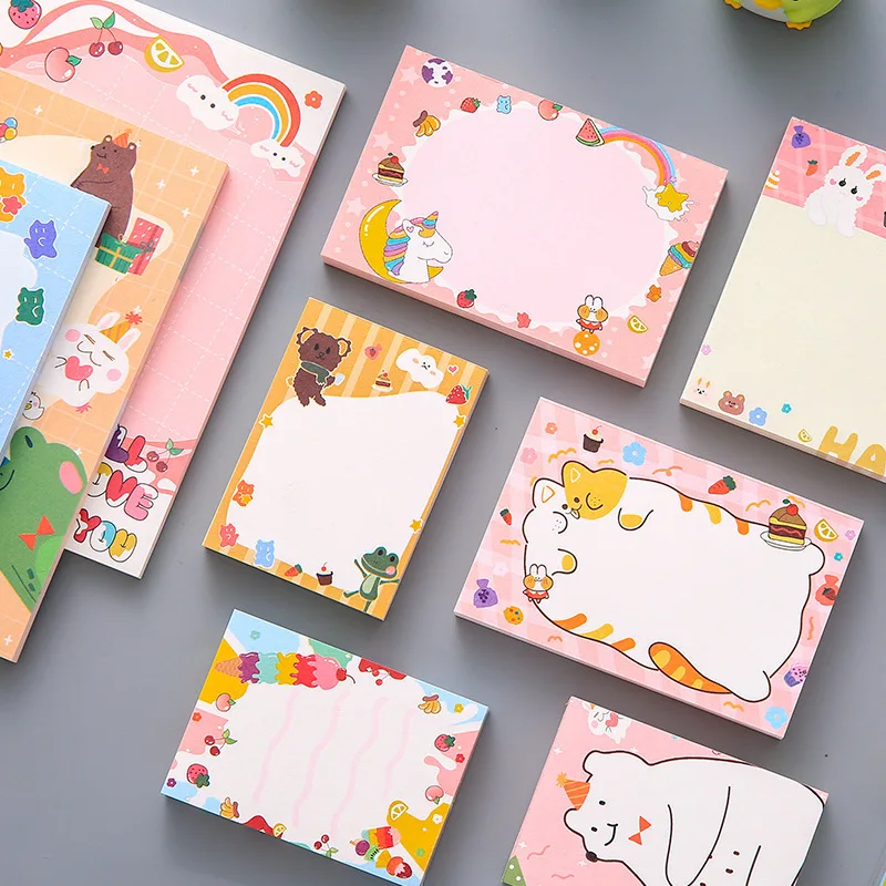 Korea Creative Stationery Cute Cartoon Animal Sticky Notes Tearable Memo Pad Message Office Simple Plan Label Paper Kawaii Decor