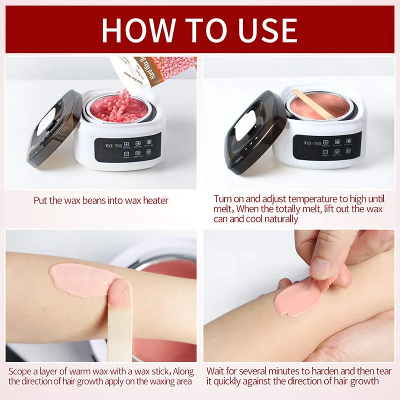 Wax Warmerสำหรับกำจัดขนชุดแว็กซ์จอแสดงผลLEDอัจฉริยะWax Heater Set 4ถั่วขี้ผึ้งHard At Homeชุดแว็กซ์สำหรับสตรี