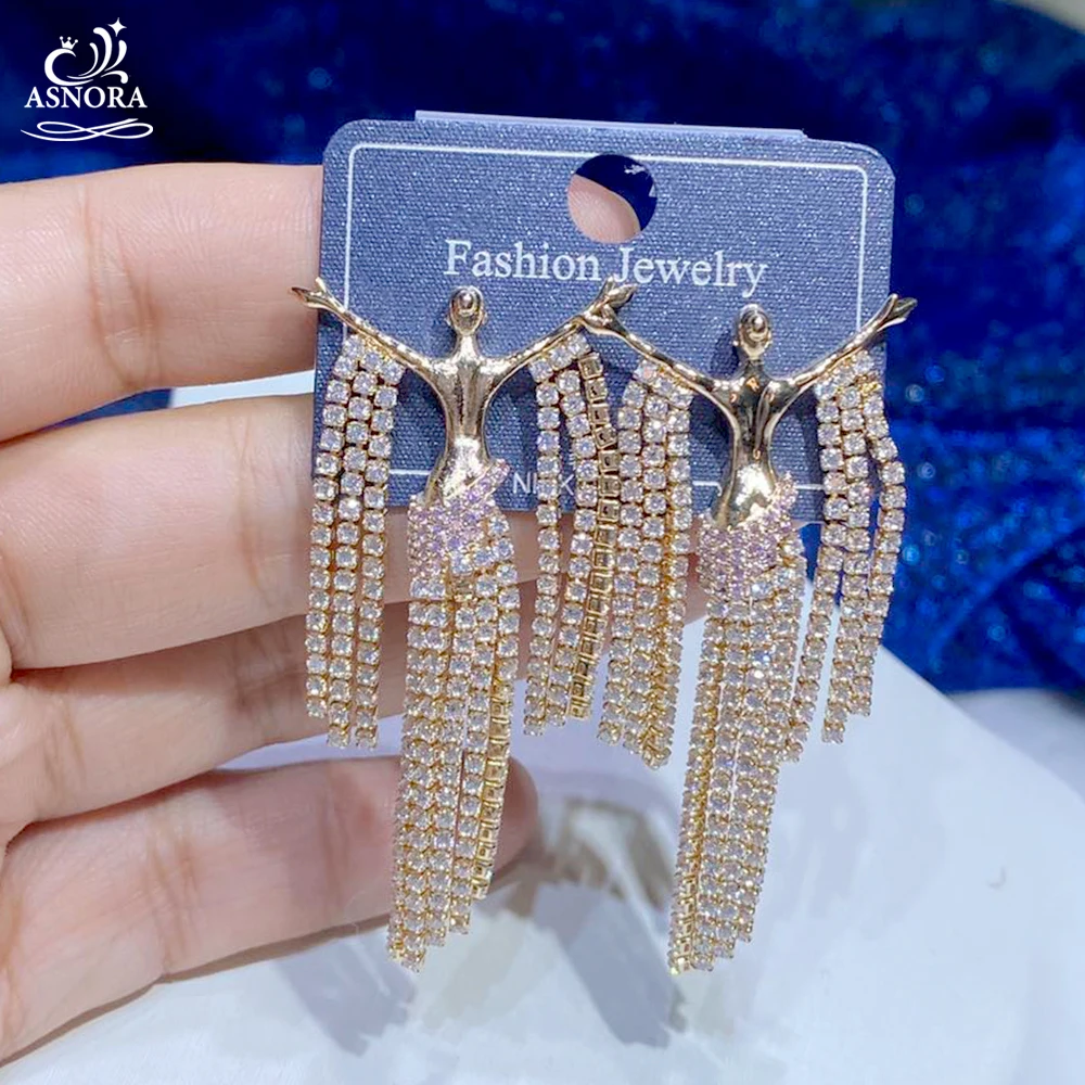 

New Fashion Goddess Earrings Irregular Zircon Tassel Earrings ASNORA Women Personalized Earrings Suitable For Dinner Parties