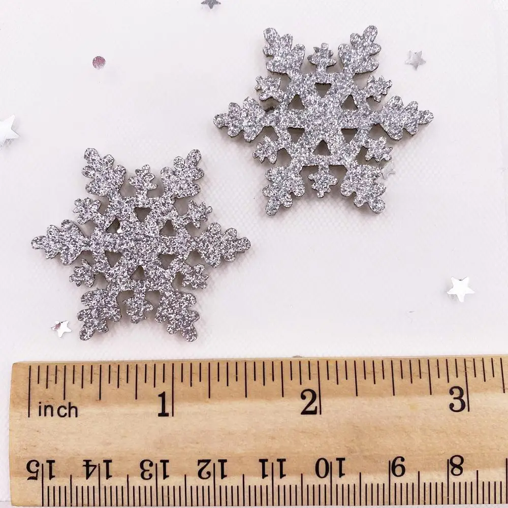 20pcs 40mm Glitter Christmas Snowflakes Composite Cloth Appliques Patches Baby\'s Bow DIY Craft Making E30