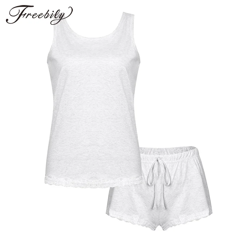 

Women Summer Cotton Lace Trim Pajama Set Sleepwear Nightwear Girls Soft Lounge Home Wear Sleeveless Sleep Vest Top Shorts Outfit