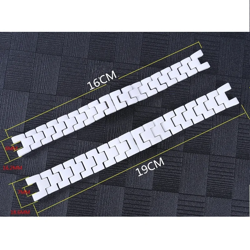 16cmx16.2mm 19cmx18.6mm White Ceramic Watch Band Universal Men Women Ceramic Watch Strap Notched White Bracelet