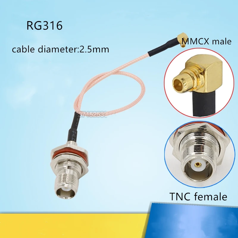 2 piece RF coaxial cable MMCX male 90 degree bend to N female extension cable N female to MMCX male adapter cable RG316 15cm-1m