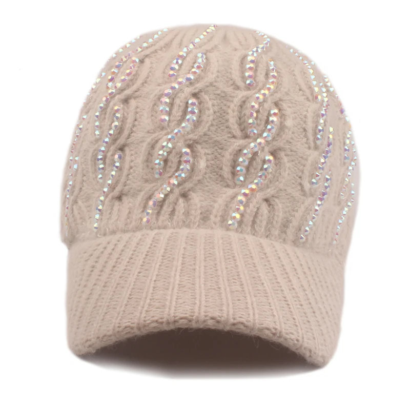 [YARBUU] New Fashion High Quality Baseball Cap Women's Knitted Wool Cap  Winter Casquette Rhinestone Cap Hat Free Shipping