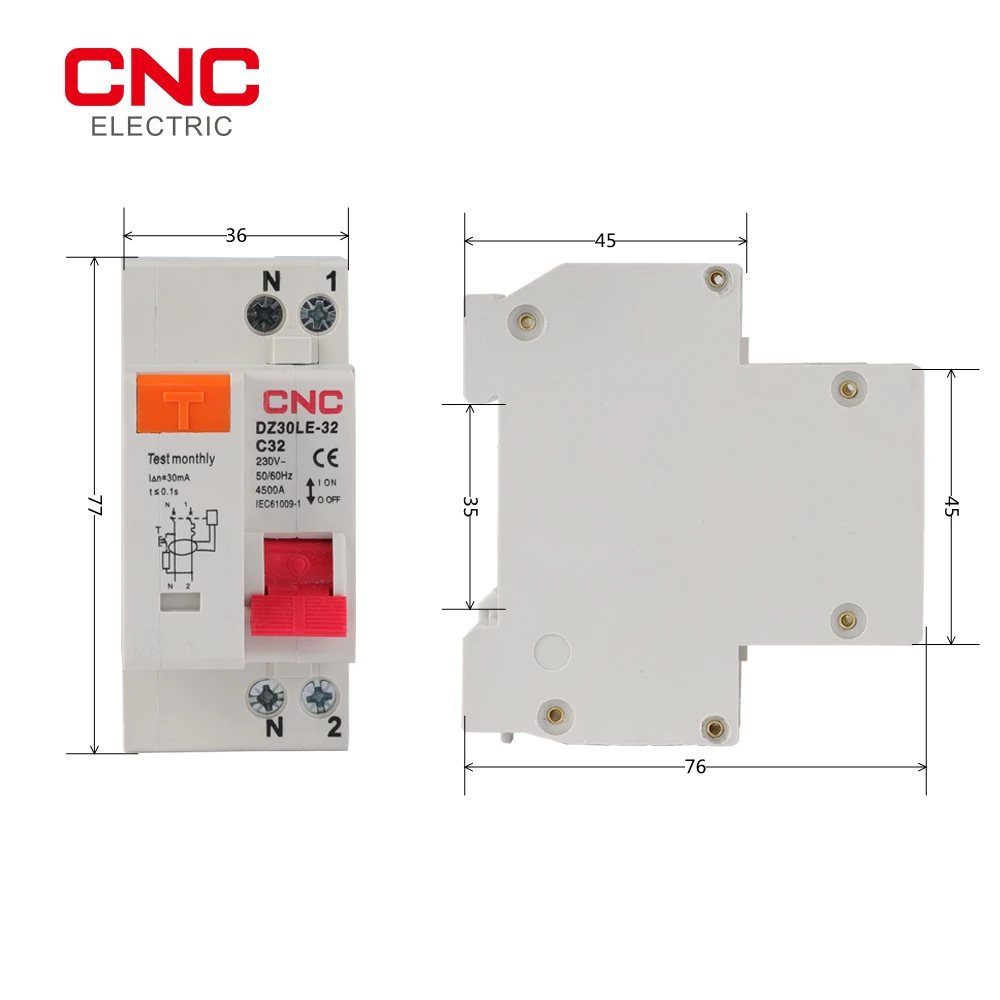 CNC DZ30LE-32 1P+N MCB RCBO 230V Residual Current Circuit Breaker with Over and Short Current Leakage Protection