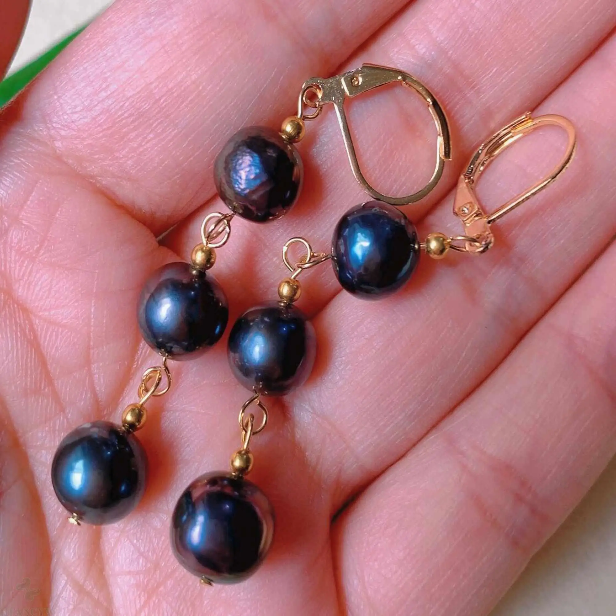 

Natural Baroque black Pearl eardrop 18k gold Earrings Gift Hook Aquaculture Lucky Classic Jewelry