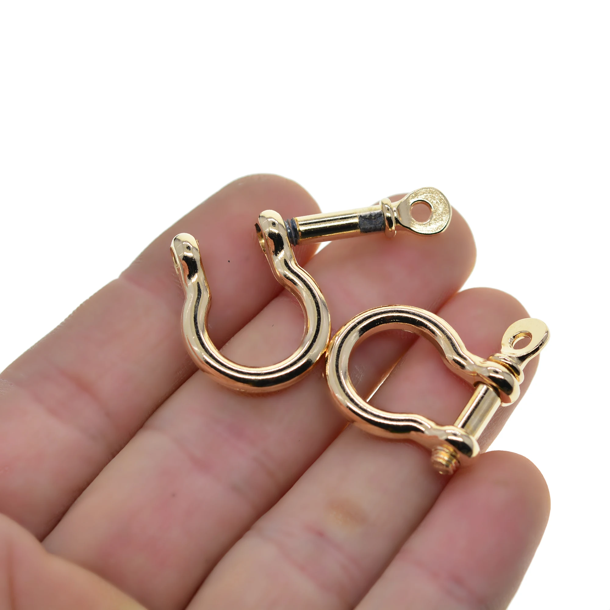 wholesale 50 Gold alloy screw pin lock U hook shackle leather bangle connector joint horse shoe keychain lanyard FOB EDC DIY