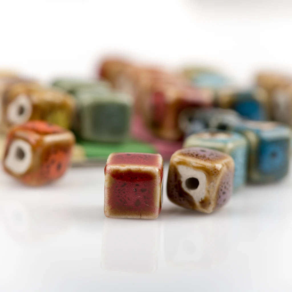 8# 10# 20pcs Square Shape Porcelain Ceramic Bead For Jewelry Making DIY  flower Jewlery&Accessories ceramics beads #A519C