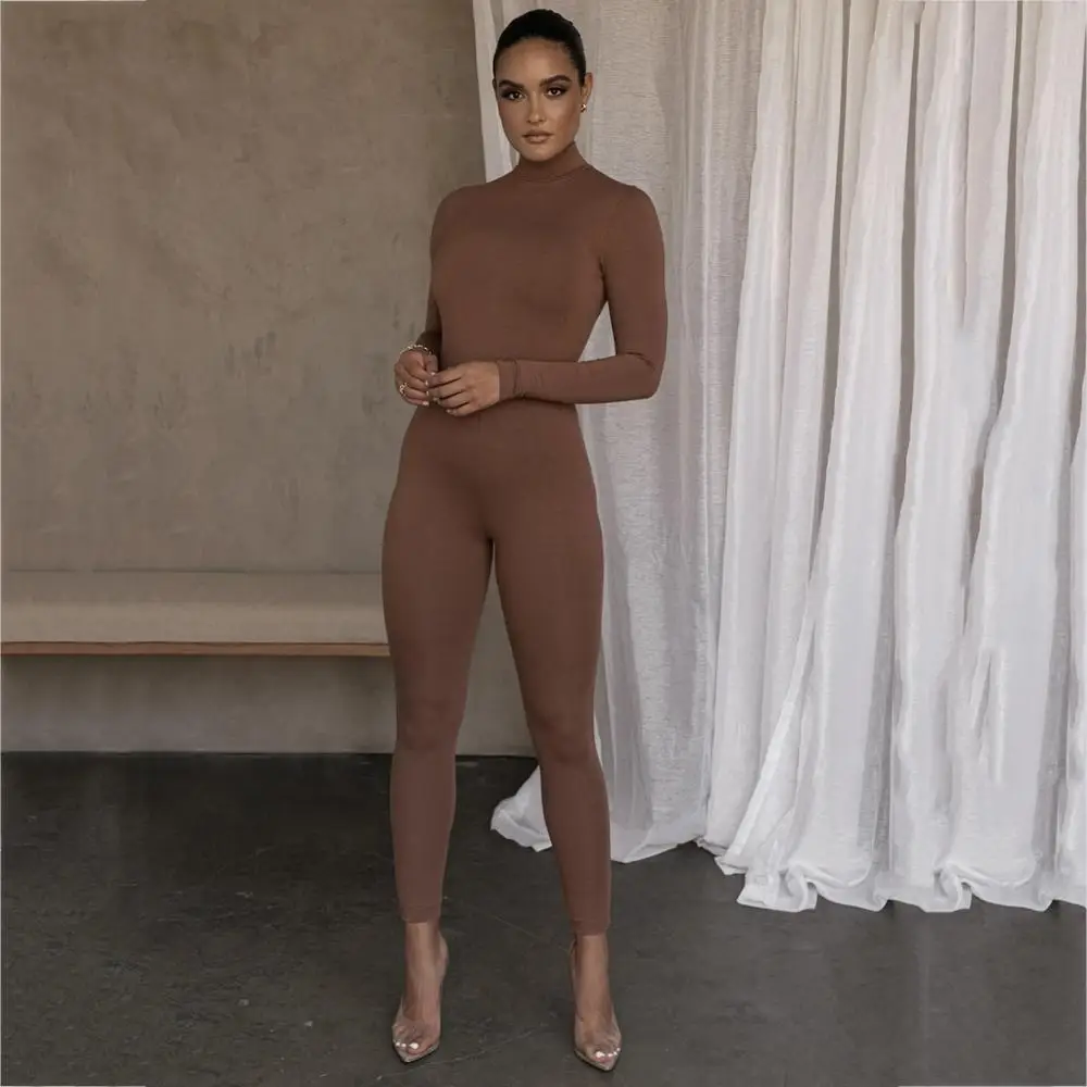 Casual Turtleneck Grey Black Body Rompers Womens Jumpsuit Sexy Activewear Fitness Long Sleeve Leggings Bodycon Jumpsuit Women