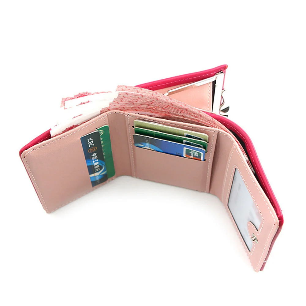 NEW Women Small Wallets Cute Design PU Leather Female Wallets Short Ladies Purses With Coin Pocket For Money Card Coin Red Pink