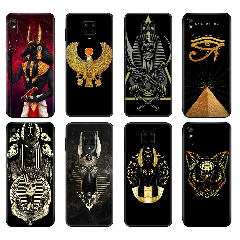 Black tpu Case For Xiaomi Redmi 7A 8 8A 9 9A 9C Case Redmi Note 8T 8 Pro T Note 9 9S 9 Pro Case Egypt Nefertiti Anubis