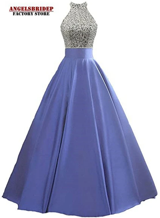 

New Arrival High-Neck Evening Dress Vestidos De Festa Formal Sequin Bodice Floor-Length Abendkleider Formal Prom Party Gown