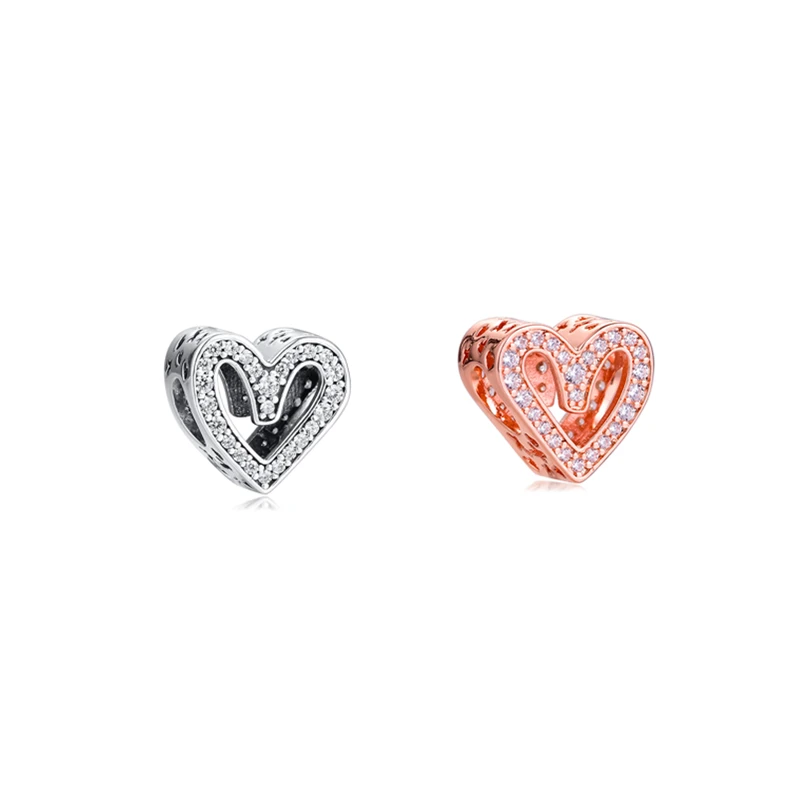 

925 Silver Beads Sparkling Freehand Heart Charm Woman DIY Beads For Jewelry Making Fits European Sterling Silver Bracelets