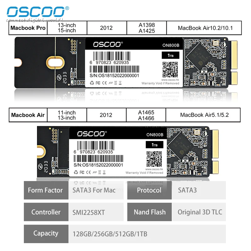 OSCOO-disco duro SSD HDD para Macbook Air A1465 A1466 Pro A1425 A1398 año 2012, disco duro interno de velocidad rápida de 128GB 256GB