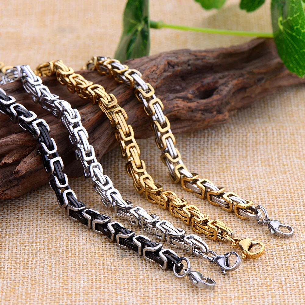 Width 5MM stainless steel black gold color imperial chain bracelet fashion hip-hop rock men titanium steel Link bracelet