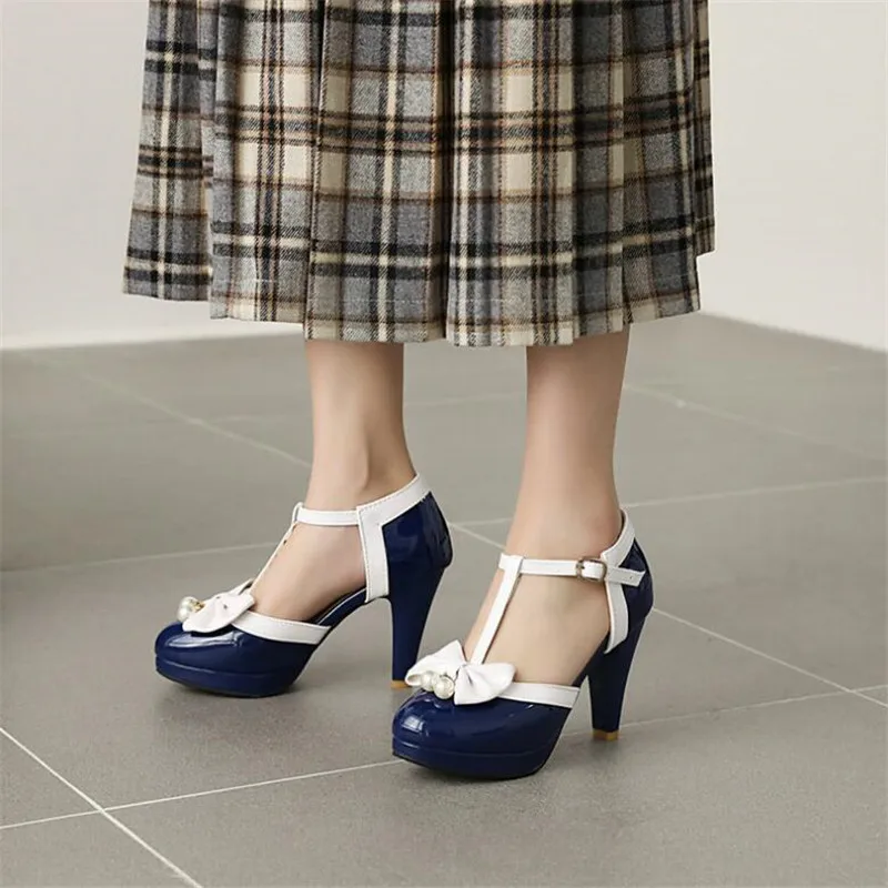 32-48Children Girl High heel Shoe Kids Princess Sandals Fashion Pearl Bow Thick Heel Shallow Female High heels For Party Wedding