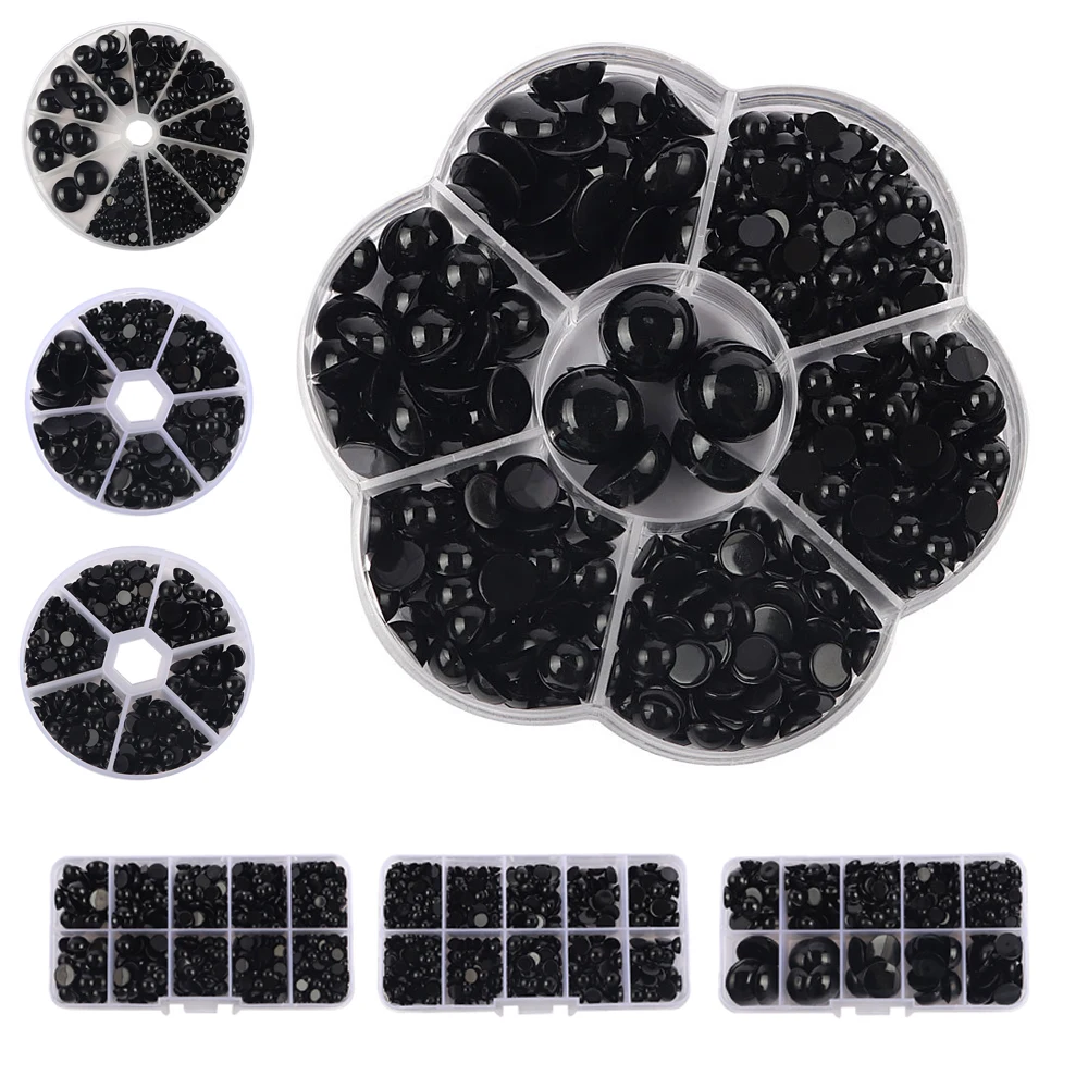 310-750pcs/lots round black plush toys accessories box Installation of bead nailer plastic flat DIY eyes for needlework beads