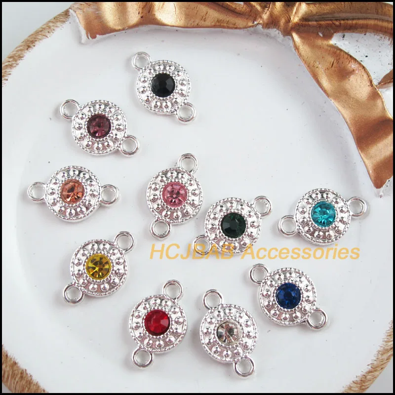 20 New Daisy Flower Charms Silver Plated Retro Mixed Crystal Connectors 11x18mm