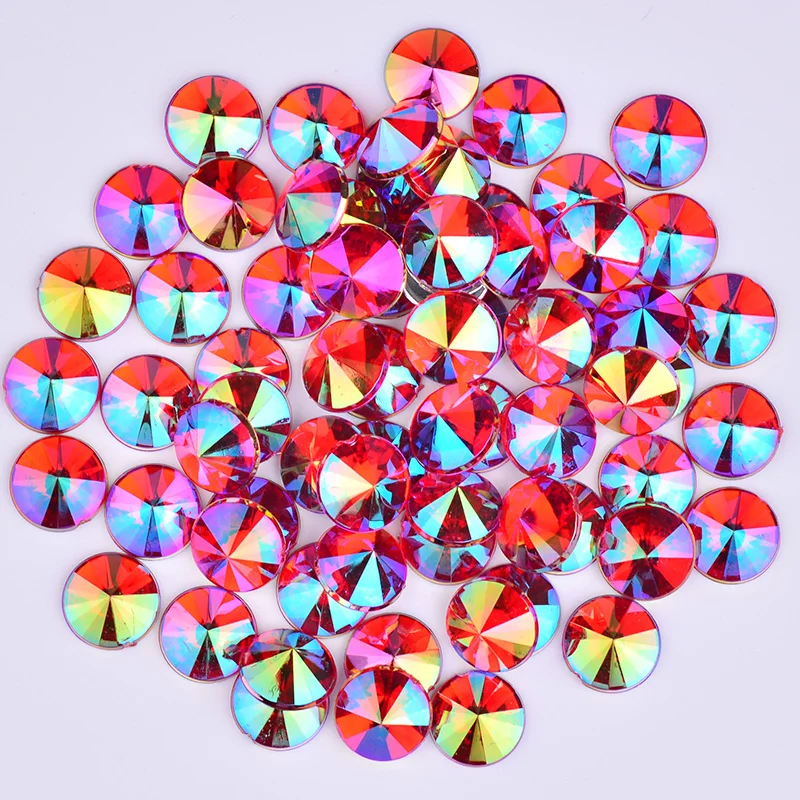 JUNAO 4 5 6 10 mm Pink AB Rivoli Rhinestones Acrylic Strass Crystal Beads Flat Back Stones Round Gems Nail Art Rivoli forCrafts