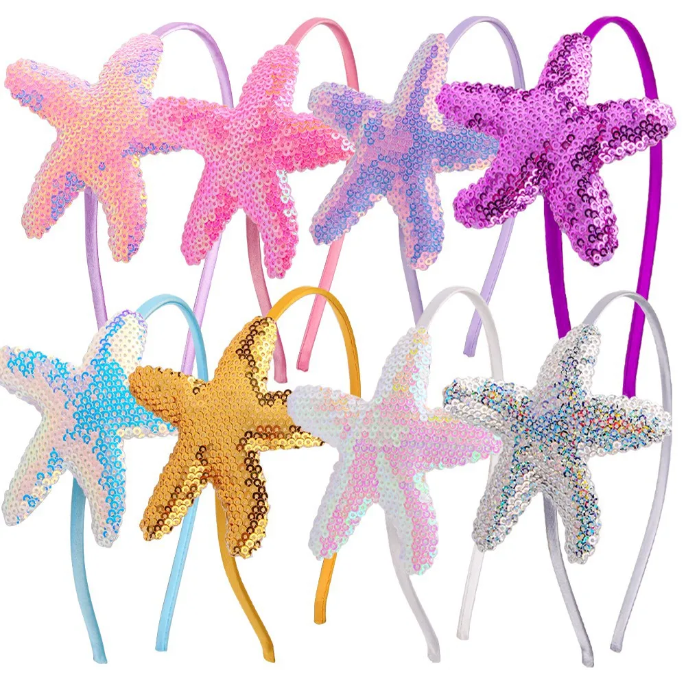 New Children's Sequined Explosive Cartoon Sweet Headband Custom Starfish Shell Scale Sequin Cat Ear Jewelry Accessories Headwear