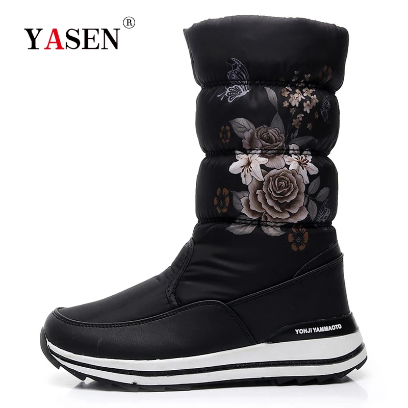 women\'s boots fashion platform winter boots warm thick plush non-slip waterproof winter shoes fur snow boots botas mujer floral