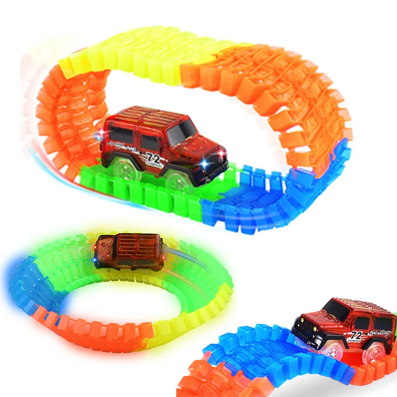 2020 Railway Magical Racing Track Play Set Educational DIY Bend Flexible Race Track Electronic Flash Light Car Toys For children