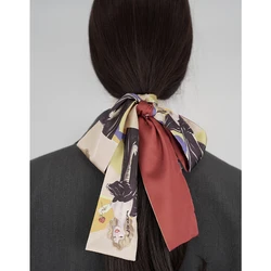 Luna&Dolphin European Style Women Skinny Scarf Queen Formal Dress Print Luxurious Hair Tie  Ribbon Headbands Wide Streamer