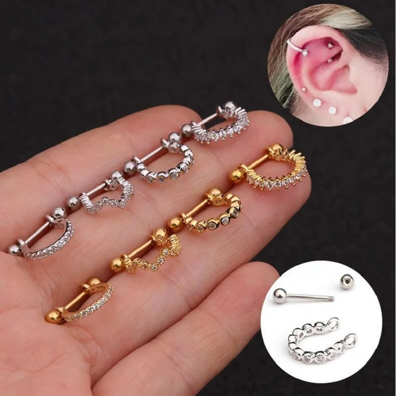 1piece Stainless Steel Cz Hoop Cartilage Earring Helix Tragus Daith Conch Rook Snug Ear Piercing Jewelry