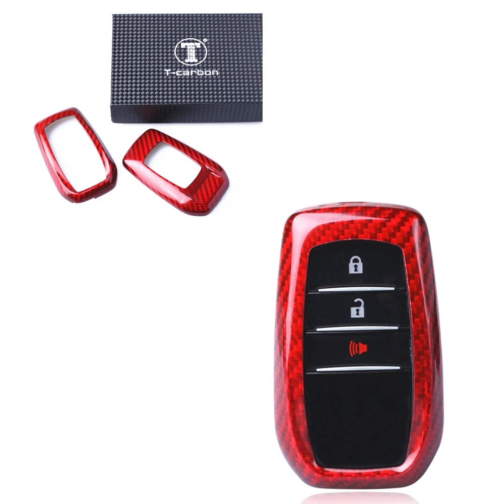 

For TOYOTA ALPHARD RAV4 HILUX Auto Remote Smart Key Fob Shell Case Cover Real Carbon Fiber Red/Black Cap