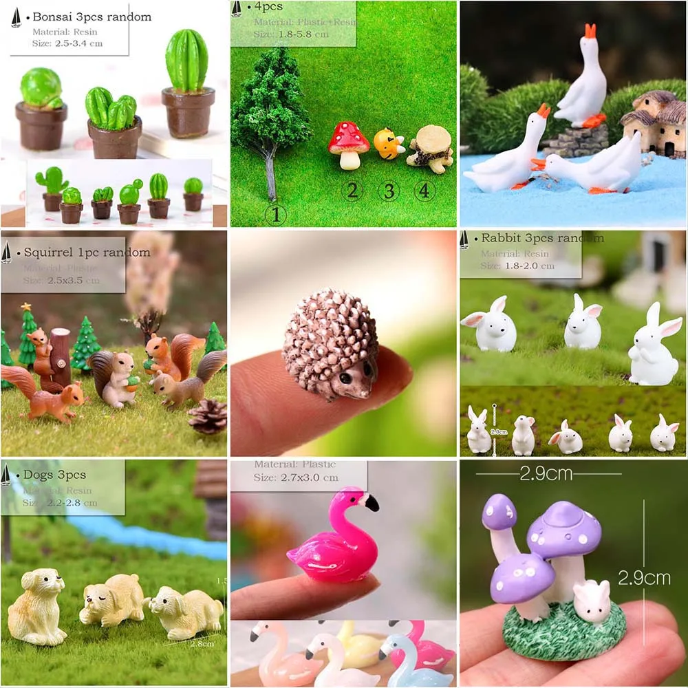 Miniature Animal Figure Hedgehog Rabbit Frog Decor Mini Fairy Garden Gnome Statue Figurines Anime Resin Terrarium Dollhouse Kit