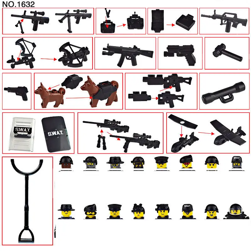 

No.1632.1633 Military Special Forces Soldiers Bricks Figures SWAT Guns Weapons Compatible Armed Building Blocks Kids Toys