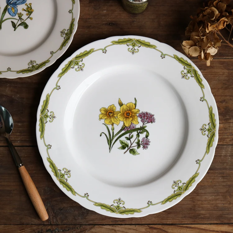 Ceramic High-end Elegant Daffodil 10-inch Plate/Retro 8-inch Dessert Plate