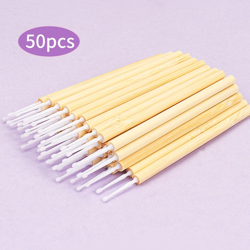 50pc Eyelash Micro Brush Bamboo cleaning stick Mascara Wands Lip Brush Eyelash Remover clean Swab Applicators for Lash Extension