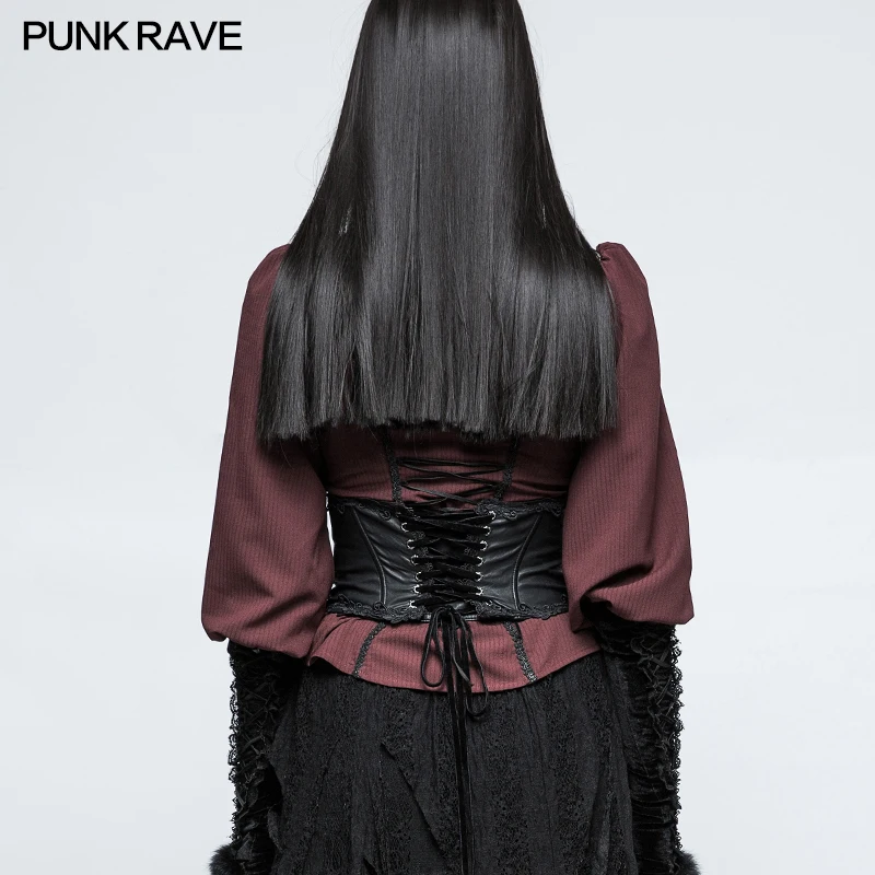 PUNK RAVE Gothic Harness Brocade Draw String Women Leather Corset Lolita Embroidery Bandage Stage Performance Black Sexy Belt