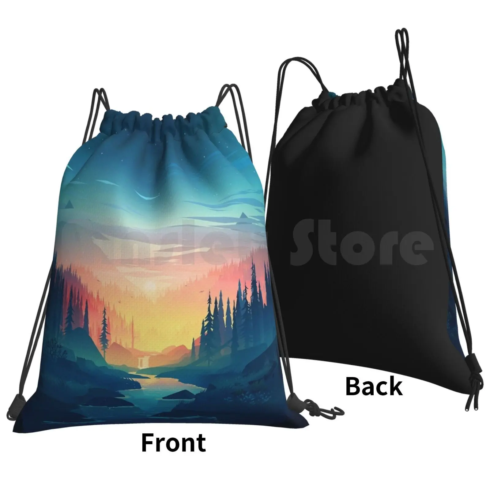 Wilderness Backpack Drawstring Bag Riding Climbing Gym Bag Minimal Minimalist Low Poly Artistic Land Scape Landscape Sun