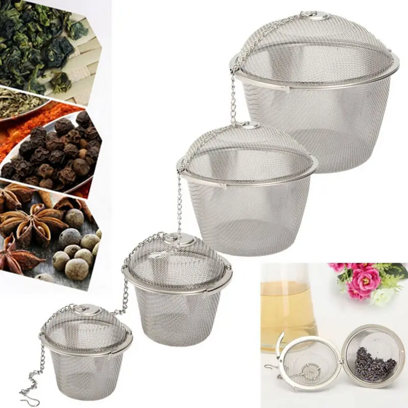 

4 Sizes Durable Silver Reusable Stainless Mesh Herbal Ball Tea Spice Strainer Teakettle Locking Tea Filter Infuser Spice Tool