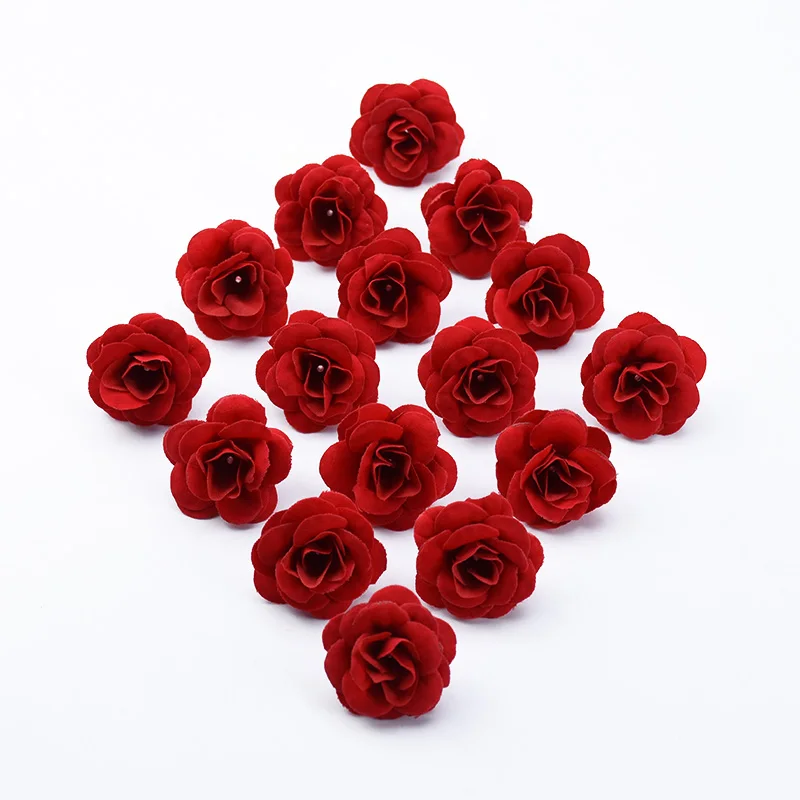 10 Uds. Cabeza de rosas rojas de seda decoración navideña para el hogar álbum de recortes accesorios nupciales de boda liquidación regalos diy flores artificiales