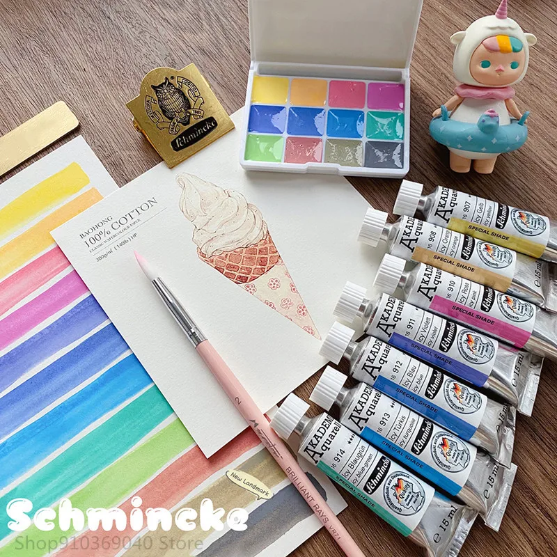 Schmincke Macaron Candy Color Watercolor 12 Colors 15ml Opaque College Grade Tubular Watercolor Paint Artist Painting Supplies