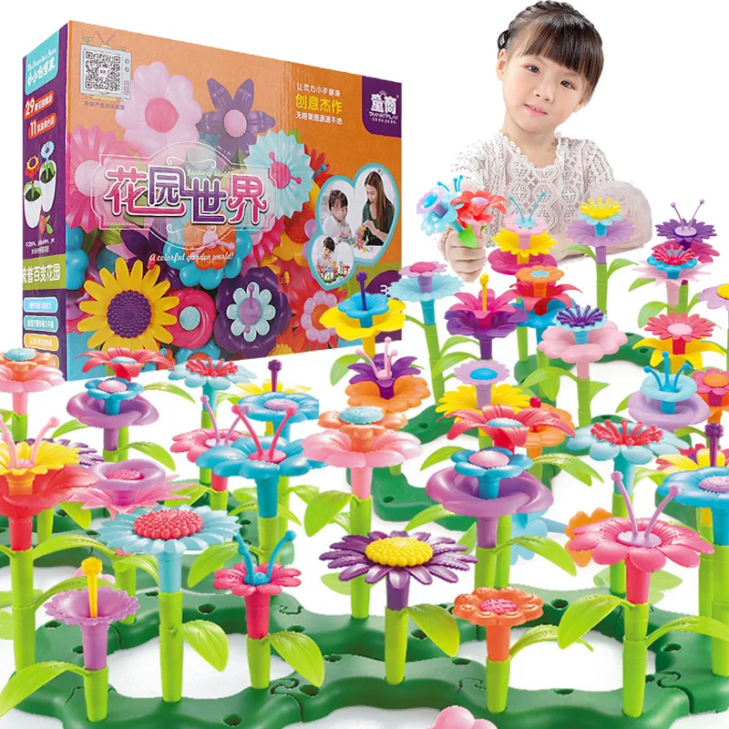 

DIY Creative Dream Garden Series Girls Flowers Interconnecting Blocks Handwork Toys Educational Assembling Toys for Kids Gifts