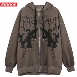 FGKKS Hoodie Angel Fairy Grunge Dark Print Jacket Coat Women Hip-Hop Streetwear Harajuku Anime Zipper Hoodies Male