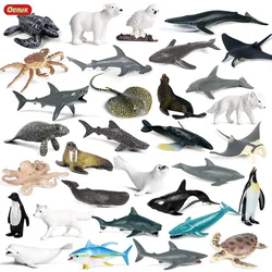 Oenux 32pcs Mini Sea Life Shark Whale Penguin Dolphin Turtle Rays Model Marine Ocean Animal Action Figures Miniature Kids Toy