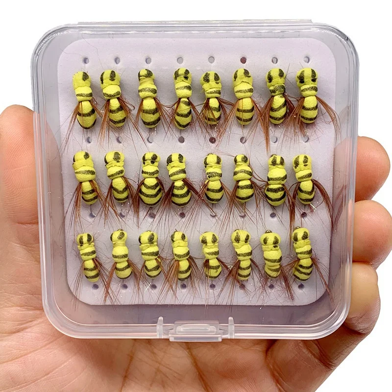 5/10/25Pcs/Box Yellow Simulation Bee Dry Fly Floating Foam Flies Trout Bass Perch Fly Fishing Flies Lures Size #10