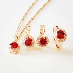 Romantic Wedding Jewelry Sets Rose Gold Color Women Bridal Jewelry Set New Fashion Necklace + Earring +Ring Jewelry Sets