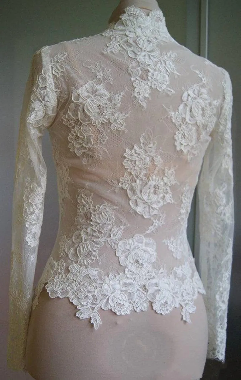 New Bridal Wraps Lace Wedding Jackets Bolero Ivory White Bridal Long Sleeves Tops Shawl V Neck Custom Made